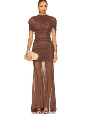 Amanda Uprichard REVOLVE Evianna Mesh Gown in Chocolate Brown
Size: SMALL